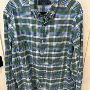 Vineyard Vines Men's Green and Blue Check Flannel Shirt (Large)